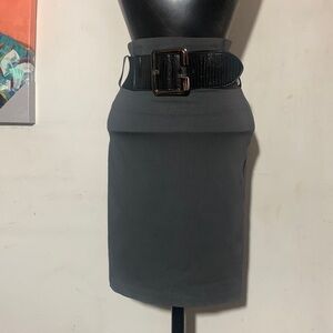 Grey Pencil Skirt w/Black Embossed Belt
